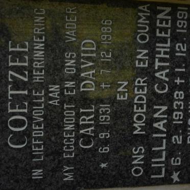 COETZEE Carl David 1931-1986 &amp; Lillian Cathleen 1938-1991