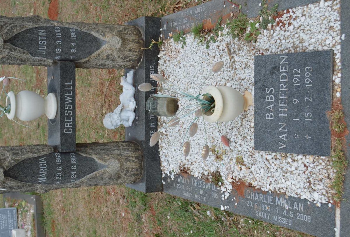 HEERDEN Babs, van 1912-1993 :: CRESSWELL Marcia 1963-1963 :: CRESSWELL Justin 1969-1969