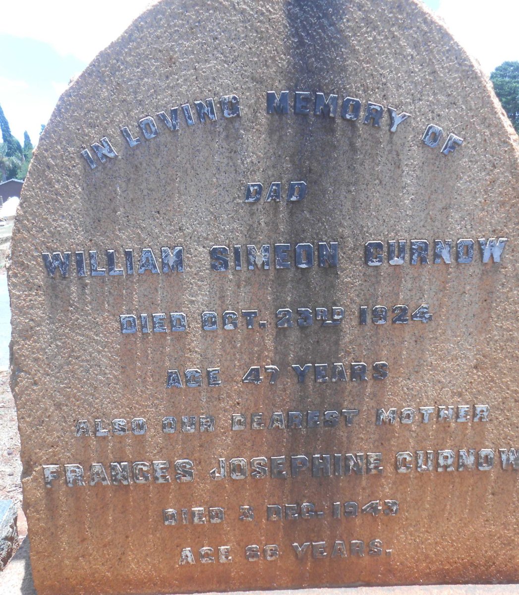 CURNOW William Simeon -1924 &amp; Frances Josephine -1943