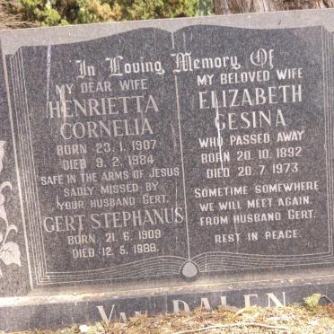 DALEN Gert Stephanus, van 1909-1988 &amp; Elizabeth Gesina 1892-1973 &amp; Henrietta Cornelia 1907-1984