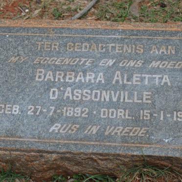 D'ASSONVILLE Barbara Aletta 1892-1943