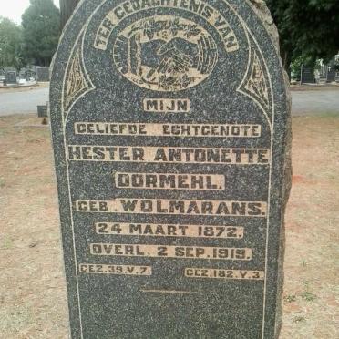 DORMEHL Hester Antonette nee WOLMARANS 1872-1919