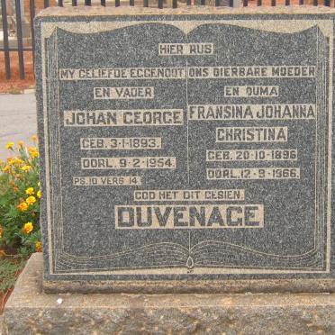 DUVENAGE Johan George 1893-1954 &amp; Fransina Johanna Christina 1896-1966