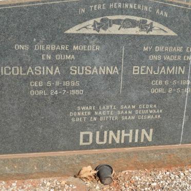 DUNHIN Benjamin John 1904-1963 &amp; Nicolasina Susanna 1895-1980