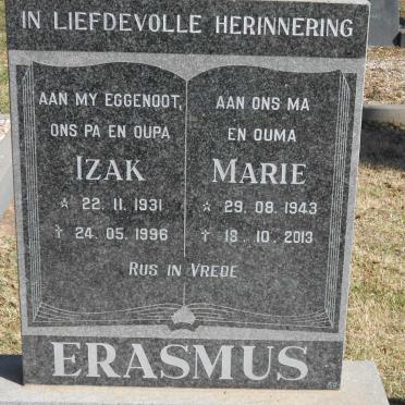 ERASMUS Izak 1931-1996 &amp; Marie 1943-2013