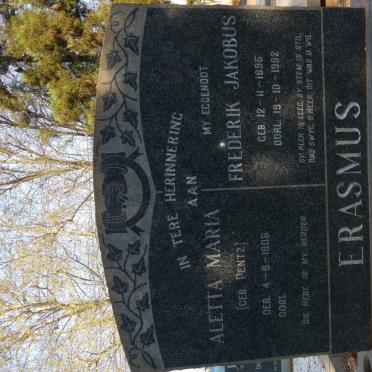 ERASMUS Frederik Jakobus 1895-1962 &amp; Aletta Maria PENTZ 1906-