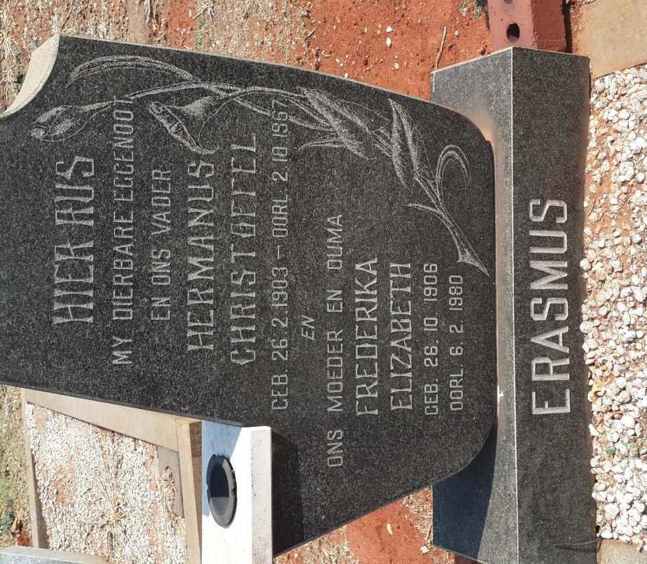 ERASMUS Hermanus Christoffel 1903-1967 &amp; Frederika Elizabeth 1906-1980