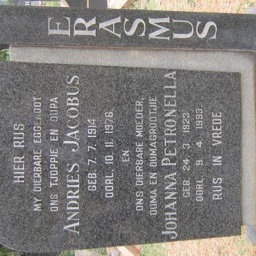 ERASMUS Andries Jacobus 1914-1976 &amp; Johanna Petronella 1923-1993