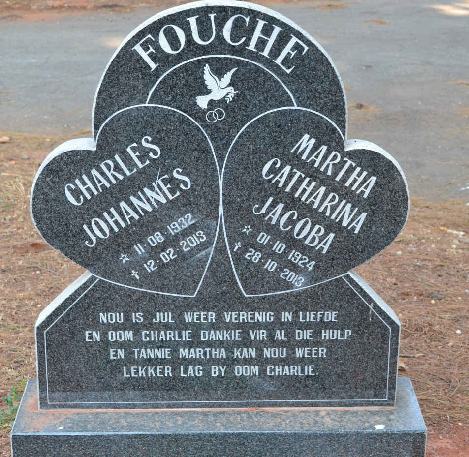 FOUCHE Charles Johannes 1932-2013 &amp; Martha Catharina Jacoba 1924-2013