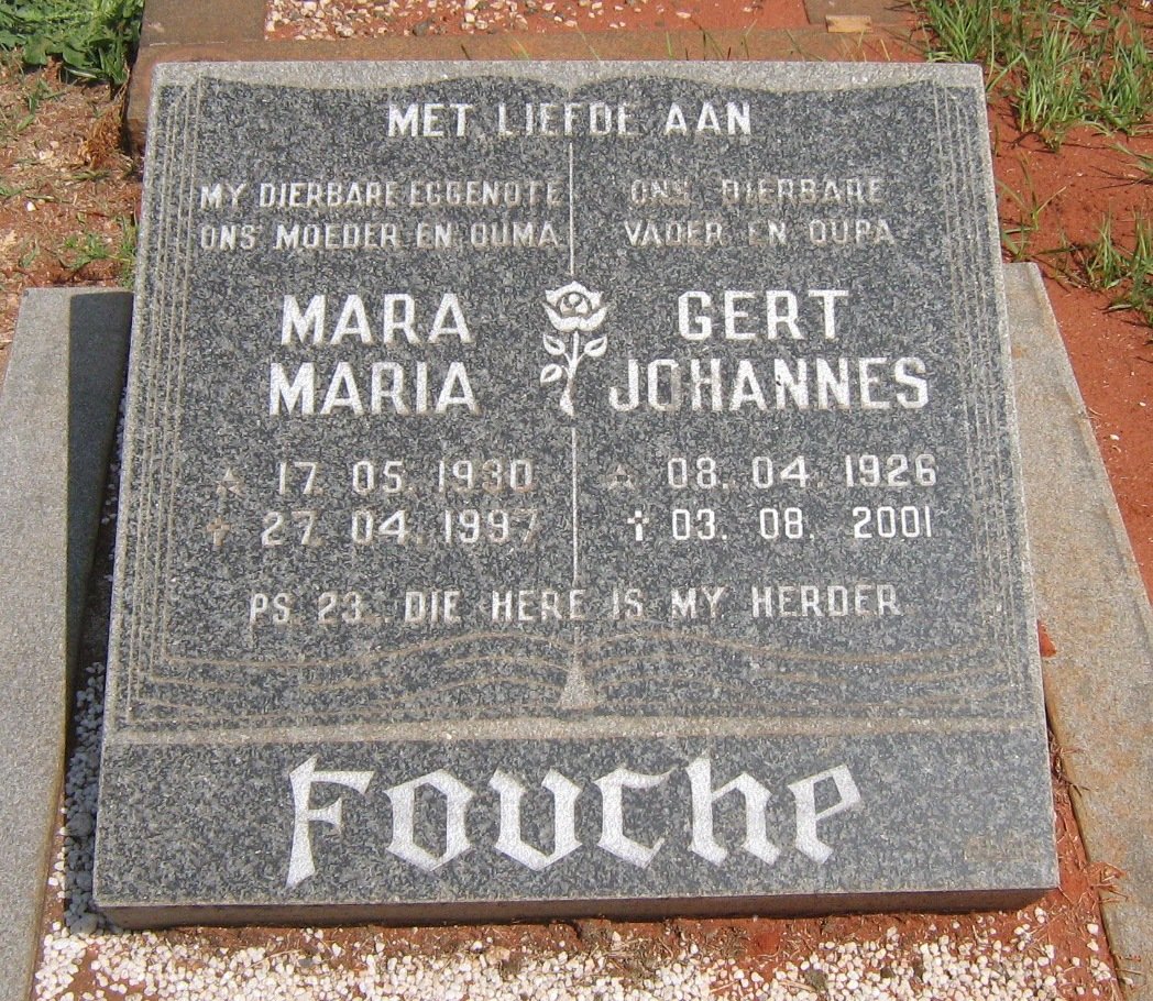 FOUCHE Gert Johannes 1926-2001 &amp; Mara Maria 1930-1997