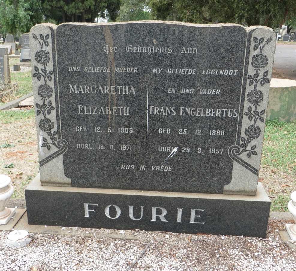 FOURIE Frans Engelbertus 1898-1957 &amp; Margaretha Elizabeth 1905-1971