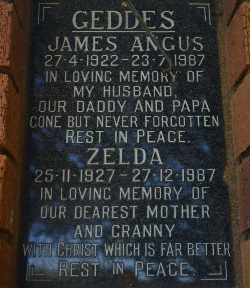 GEDDES James Angus 1922-1987 &amp; Zelda 1927-1987