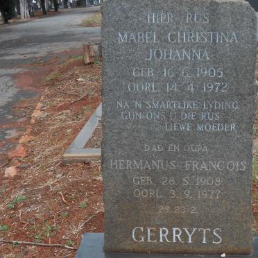 GERRYTS Hermanus Francois 1908-1977 &amp; Mabel Christina Johanna 1905-1972