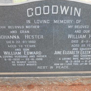 GOODWIN William Harry -1966 &amp; Johanna Hester -1992 :: GOODWIN William Edward 1932-1996 