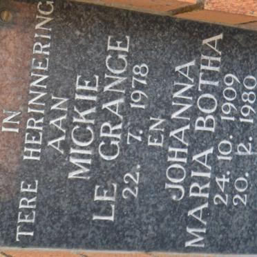 GRANGE Mickie, le -1978 :: BOTHA Johanna Maria 1909-1980