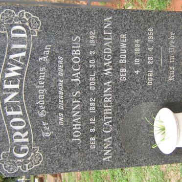 GROENEWALD Johannes Jacobus 1882-1942 &amp; Anna Catherina Magdalena BOUWER 1884-1958