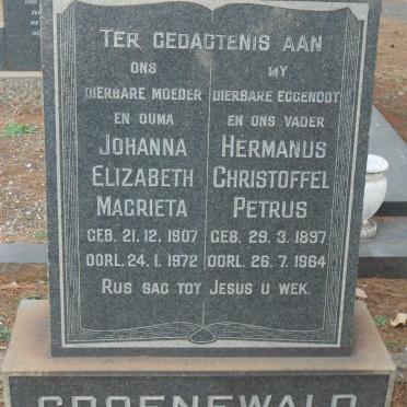GROENEWALD Hermanus Christoffel Petrus 1897-1964 &amp; Johanna Elizabeth Magrieta 1907-1972