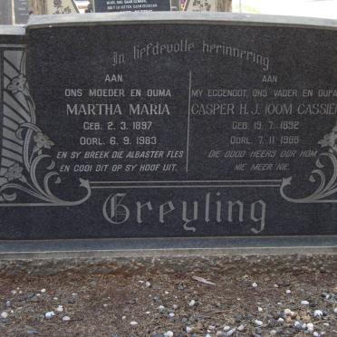 GREYLING Casper H.J. 1892-1966 &amp; Martha Maria 1897-1983