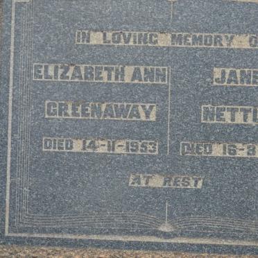 GREENWAY Elizabeth Ann -1953 :: NETTLE Jane -1952