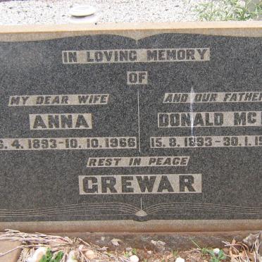 GREWAR Donald Mc D. 1893-1973 &amp; Anna 1893-1966