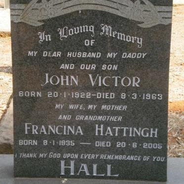 HALL John Victor 1922-1963 &amp; Francina HATTINGH 1935-2005