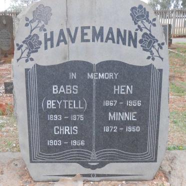 HAVEMANN Hen 1867-1956 &amp; Minnie 1872-1950 :: HAVEMANN Babs nee BEYTELL 1893-1975 :: HAVEMANN Chris 1903-1956