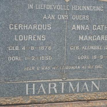 HARTMAN Gerhardus Lourens 1876-1950 &amp; Anna Catharina Margaretha KLEINBIEL 1887-1949