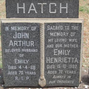 HATCH John Arthur -1968 &amp; Emily Henrietta -1962