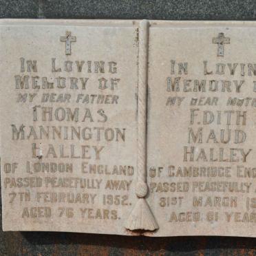 HALLEY Thomas Mannington -1952 &amp; Edith Maud -1949