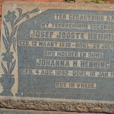 HENNING Josef Jooste 1889-1950 &amp; Johanna H. 1892-1969