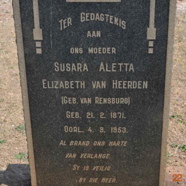 HEERDEN Susara Aletta Elizabeth, van nee VAN RENSBURG 1871-1953