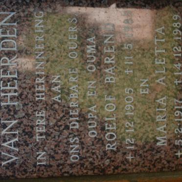 HEERDEN Roelof Barend, van 1905-1985 &amp; Maria Aletta 1917-1989