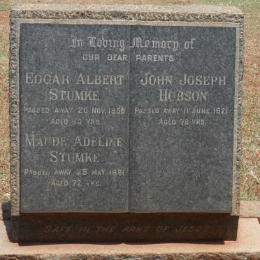 HOBSON John Joseph -1921 :: STUMKE Edgar Albert -1958 &amp; Maude Adeline -1861