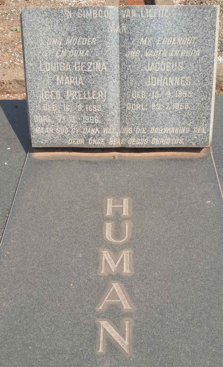 HUMAN Jacobus Johannes 1885-1959 &amp; Louisa Gezina Maria PRELLER 1898-1966