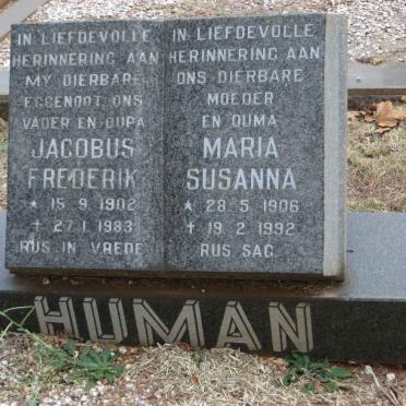 HUMAN Jacobus Frederik 1902-1983 &amp; Maria Susanna 1906-1992