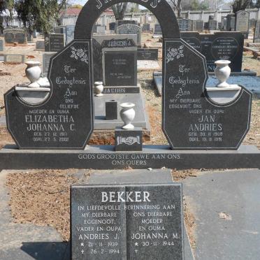 JACOBS Jan Andries 1909-1991 &amp; Elizabetha Johanna C. 1917-2002 :: BEKKER Andries J. 1939-1994 &amp; Johanna M. 1944-