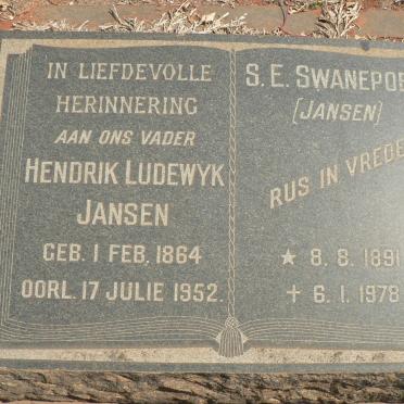 JANSEN Hendrik Ludewyk 1864-1952 :: SWANEPOEL S.E. nee JANSEN 1891-1978