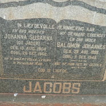 JACOBS Salomon Johannes 1898-1949 &amp; Johanna Susanna DE JAGER 1904-1952