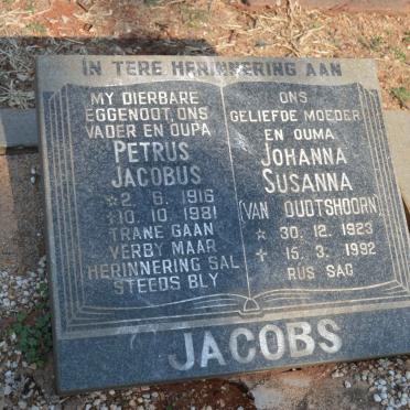 JACOBS Petrus Jacobus 1916-1981 &amp; Johanna Susanna VAN OUDTSHOORN 1923-1992