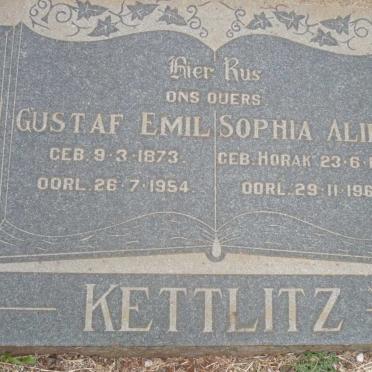 KETTLITZ Gustaf Emil 1873-1954 &amp; Sophia Alida HORAK 1873-1964
