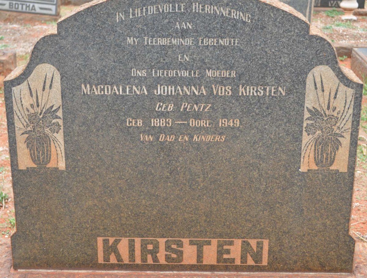 KIRSTEN Magdalena Johanna Vos nee PENTZ 1883-1949