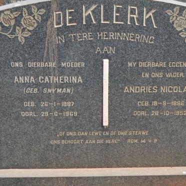 KLERK Andries Nicolaas, de 1886-1952 &amp; Anna Catherina SNYMAN 1887-1969