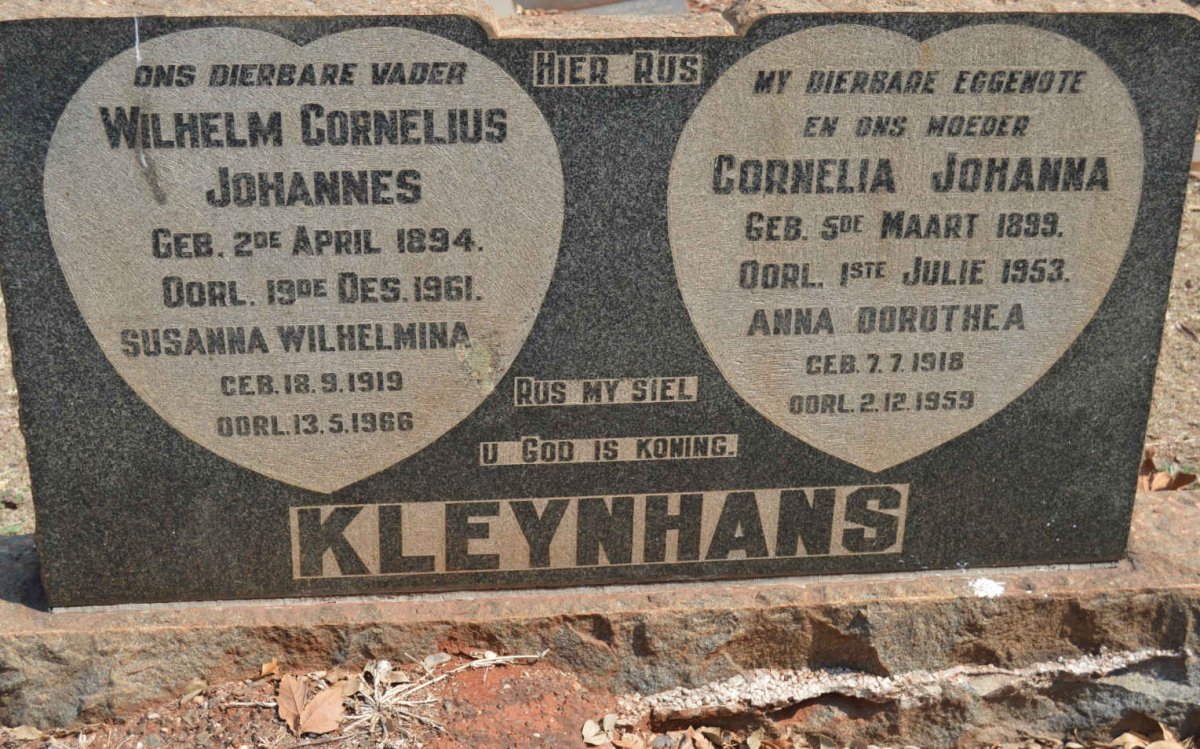 KLEYNHANS Wilhelm Cornelius Johannes 1894-1961 &amp; Cornelia Johanna 1899-1953