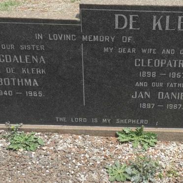 KLERK Jan Daniel, de 1897-1967 &amp; Cleopatra 1898-1957 :: BOTHMA Magdalena nee DE KLERK 1940-1965