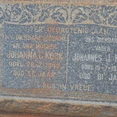 KOCK Johannes J. -1972 &amp; Johanna C. -1949