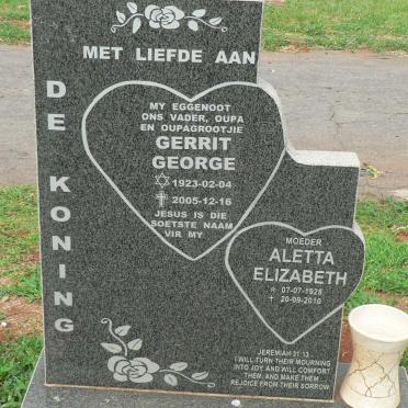 KONING Gerrit George, de 1923-2005 &amp; Aletta Elizabeth 1928-2010