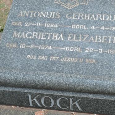 KOCK Antonuis Gerhardus 1864-1950 &amp; Magrietha Elizabeth 1874-1957