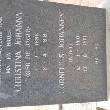 KOTZE Christina Johanna nee DE JAGER 1886-1918 :: KOTZE Cornelius Johannes 1910-1961