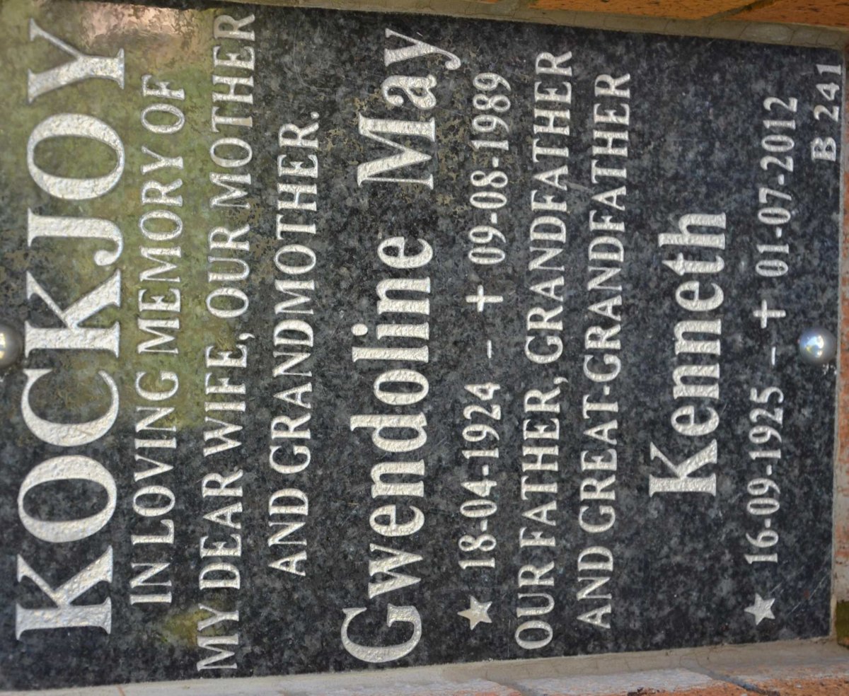 KOCKJOY Kenneth 1925-2012 &amp; Gwendoline May 1924-1989