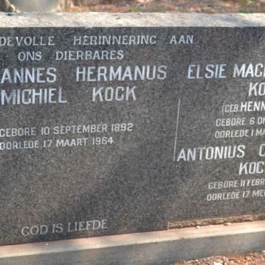 KOCK Johannes Hermanus Michiel 1892-1964 :: KOCK Antonius Gerhardus 1917-1954 &amp; Elsie Magrieta Jacoba HENNING 1918-1950